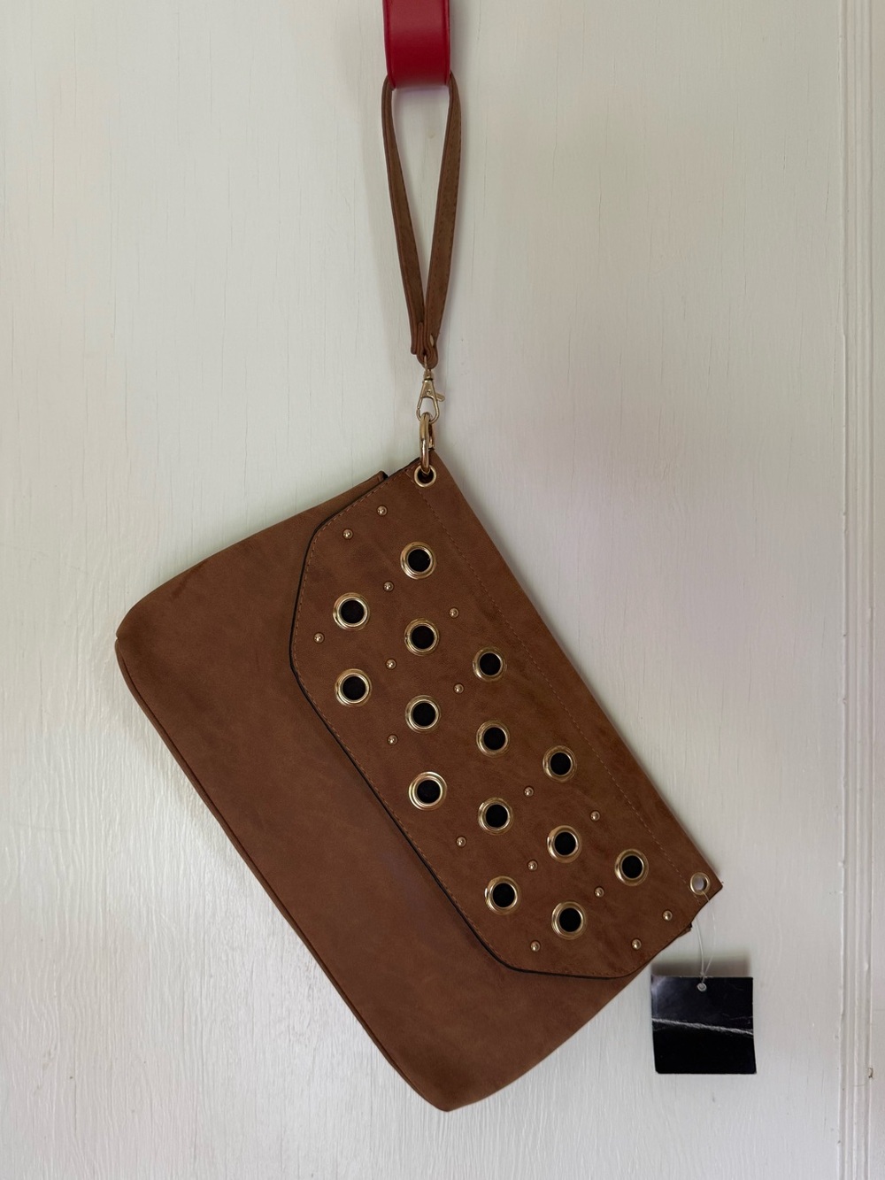 Chestnut “suede” clutch/wristlet w/ gold grommets